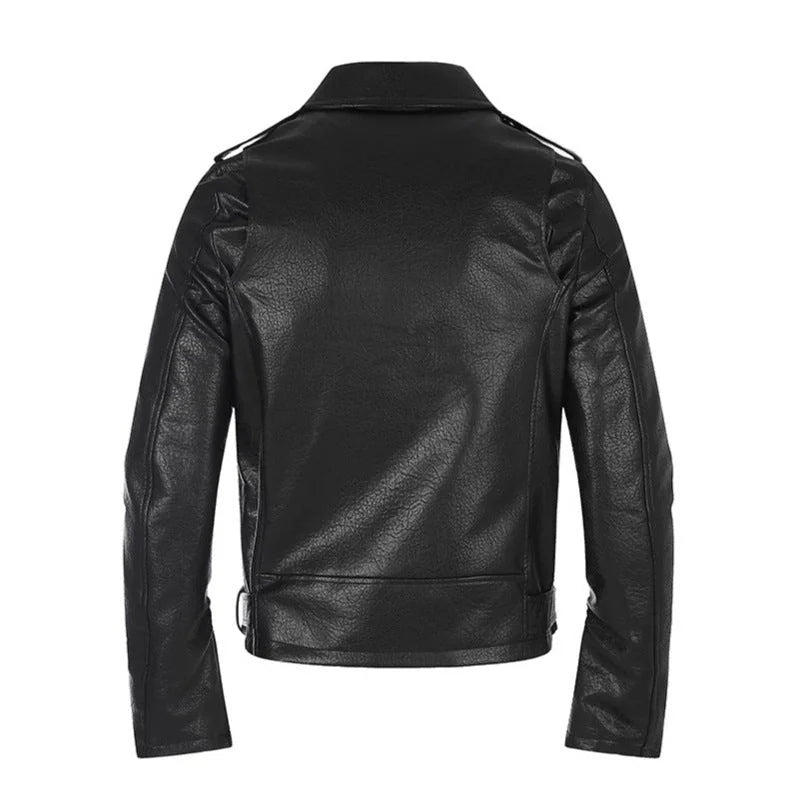 Men's Biker Jacket Black Asymmetric Zip - Black
