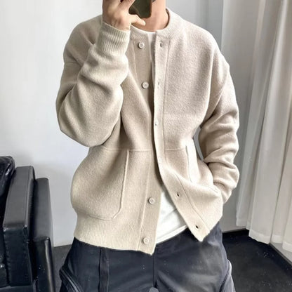 Men's Cardigan Black Button Front - Beige