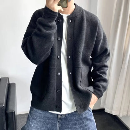 Men's Cardigan Black Button Front - Black