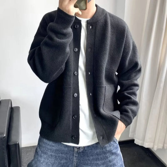 Men's Cardigan Black Button Front - Black