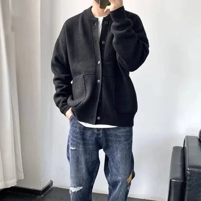 Men's Cardigan Black Button Front - Black