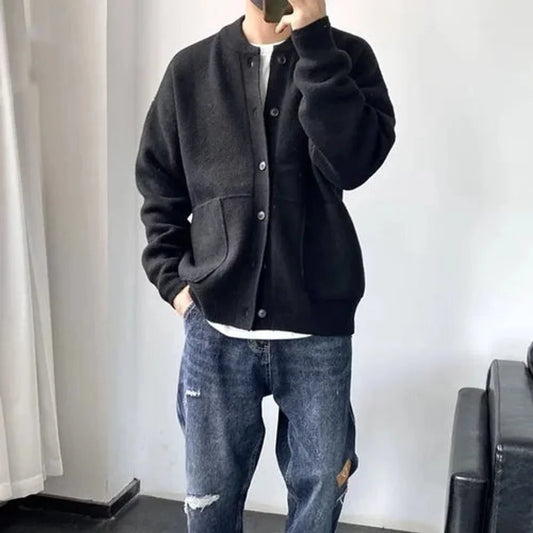 Men's Cardigan Black Button Front - Black