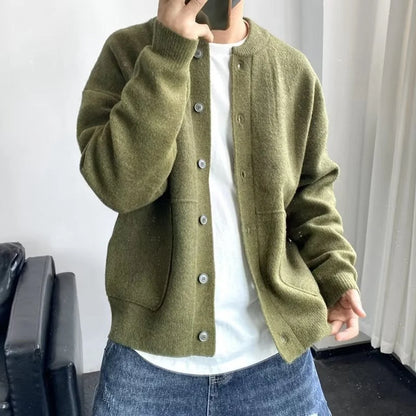 Men's Cardigan Black Button Front - Olive Green