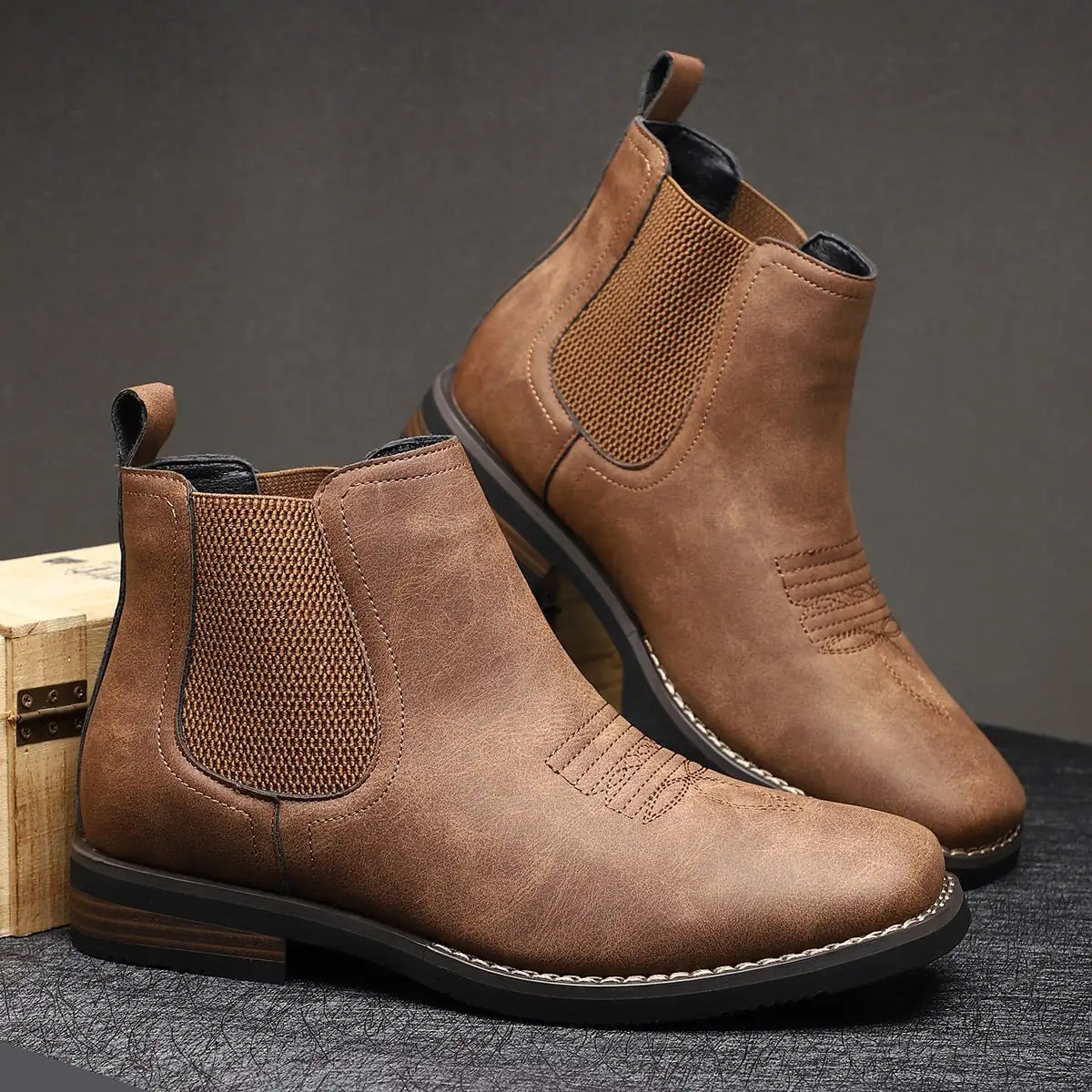 Men's Chelsea Boots Midnight Western Stitch - Chestnut Brown