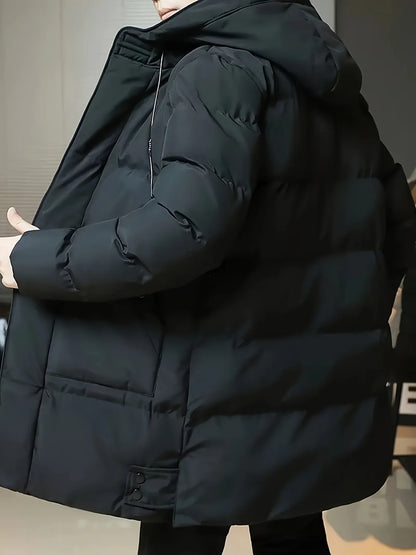 Men's Hooded Puffer Jacket Grey Long - Black