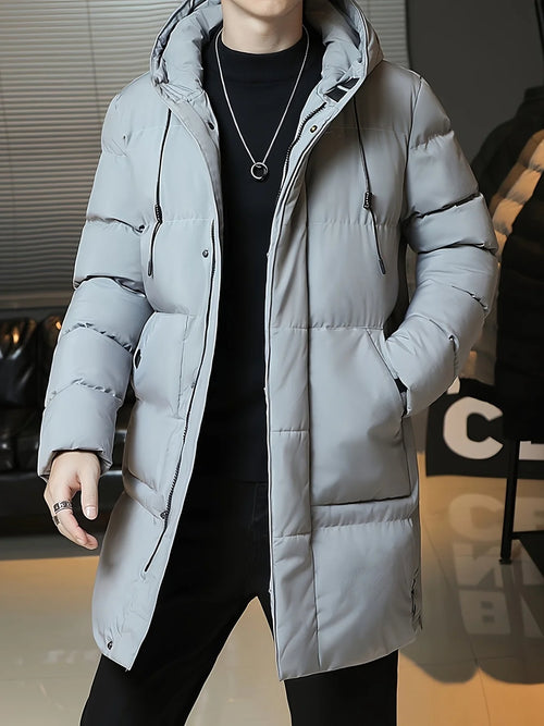 Men's Hooded Puffer Jacket Grey Long
