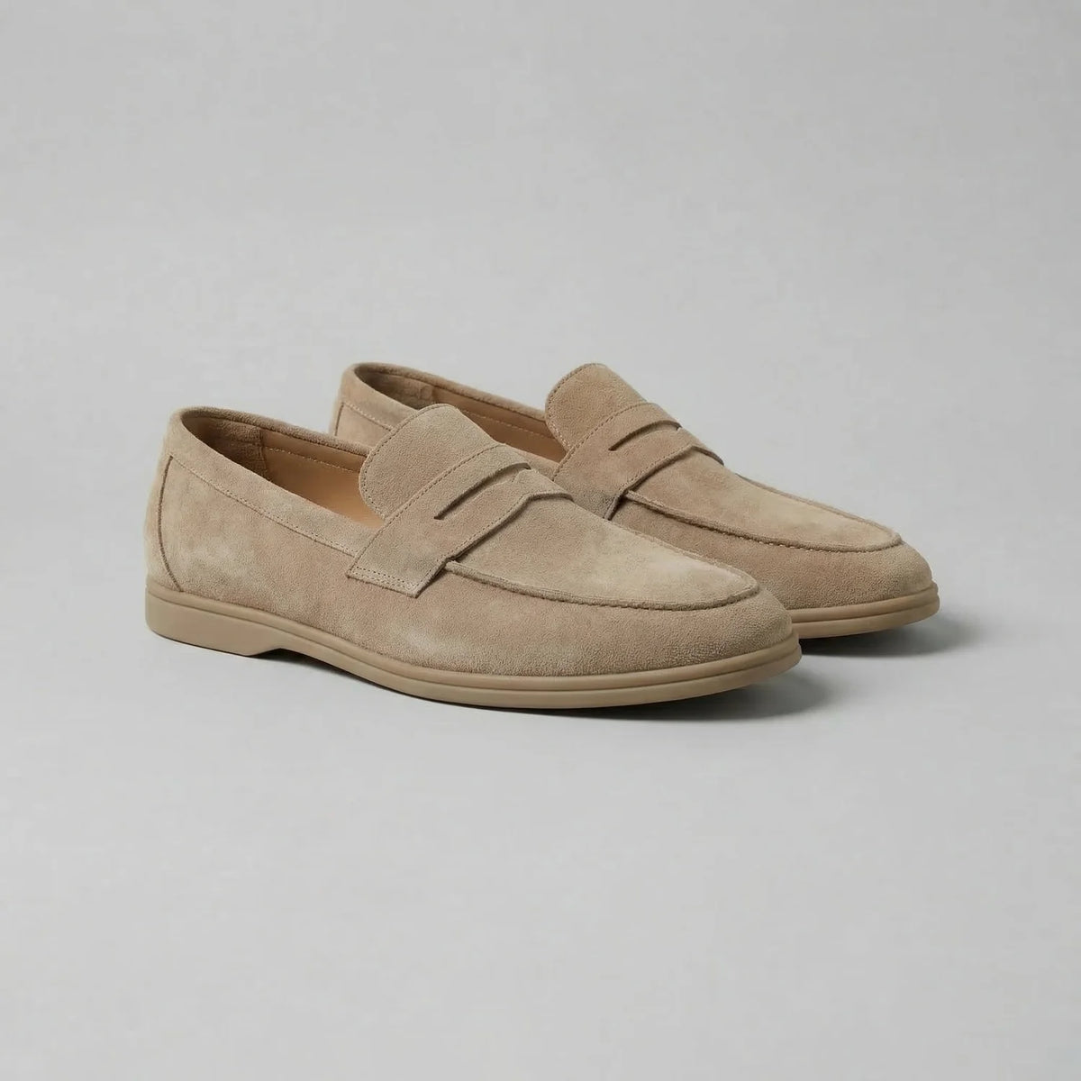 Men's Loafers Black Suede Penny - Beige