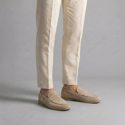 Men's Loafers Black Suede Penny - Beige