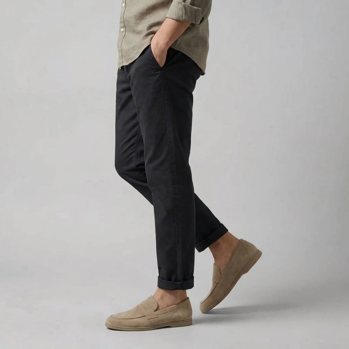 Men's Loafers Black Suede Penny - Beige