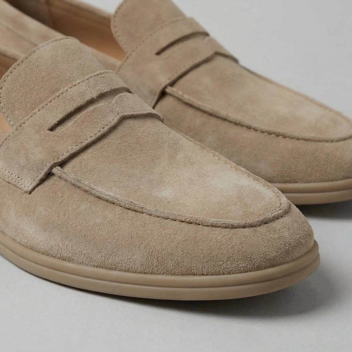 Men's Loafers Black Suede Penny - Beige