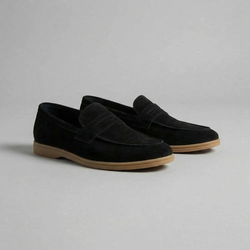 Men's Loafers Black Suede Penny