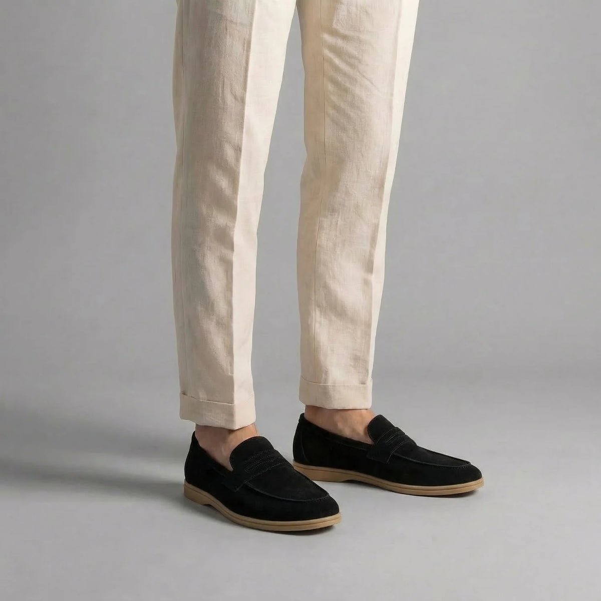 Men's Loafers Black Suede Penny - Black
