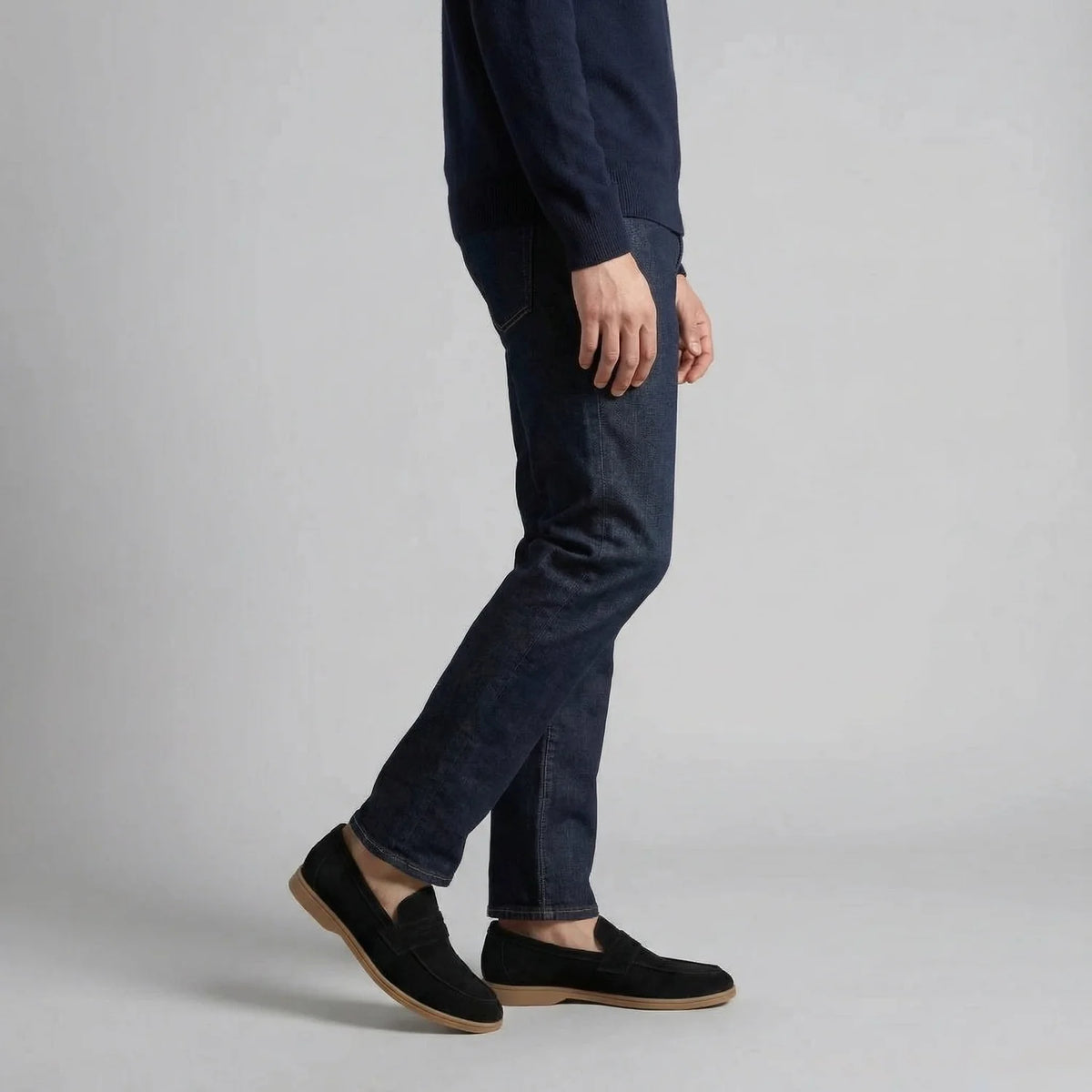 Men's Loafers Black Suede Penny - Black