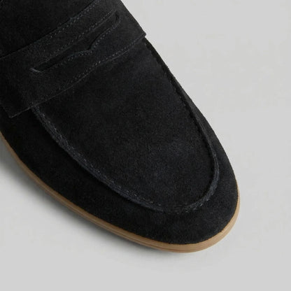 Men's Loafers Black Suede Penny - Black