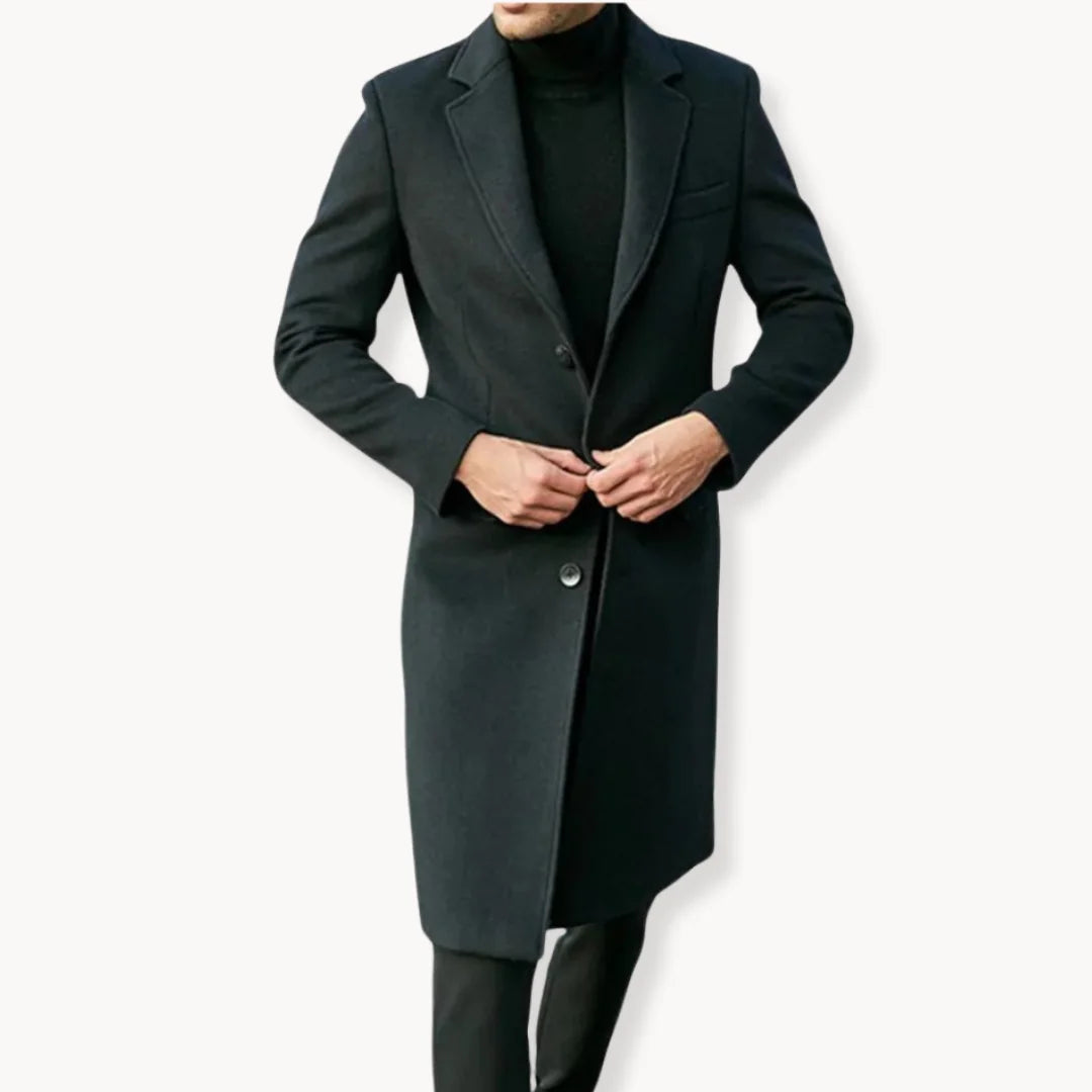Men's Long Coat Black Notch Lapel - Black