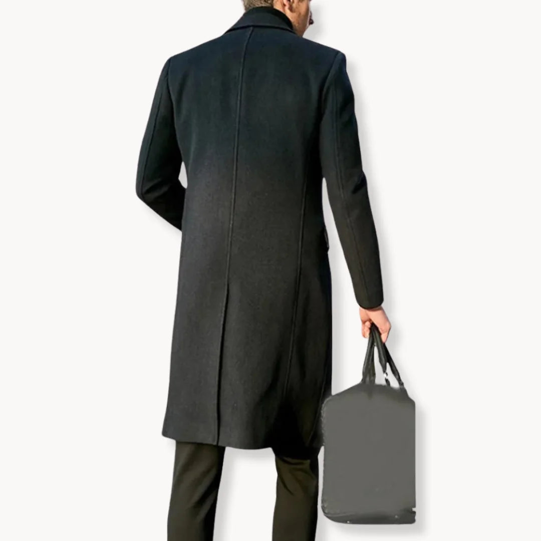 Men's Long Coat Black Notch Lapel - Black