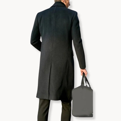 Men's Long Coat Black Notch Lapel - Black