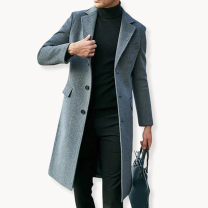 Men's Long Coat Black Notch Lapel - Grey