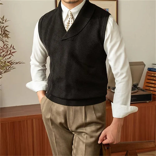 Men's Vest Black Shawl Collar Sweater