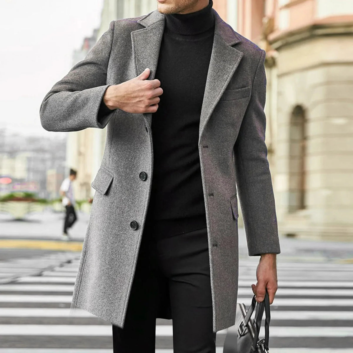 Men's Wool Coat Black Overcoat - Grey