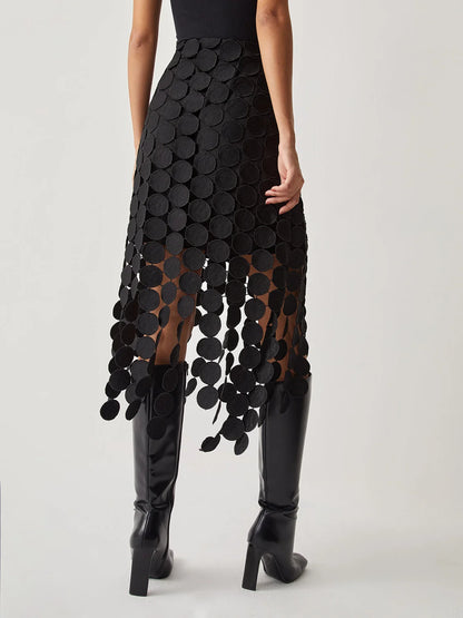 Midi Skirt Black Circle Cutout - Black