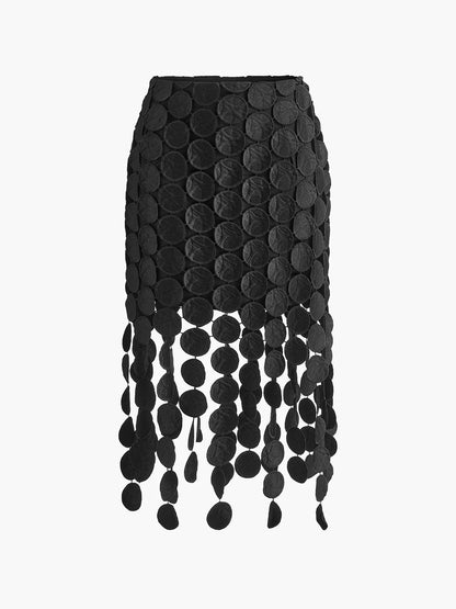 Midi Skirt Black Circle Cutout - Black