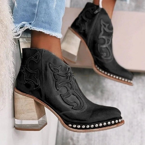 Studded Ankle Boots Black Western