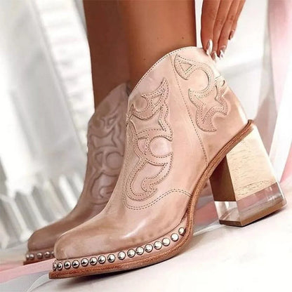 Studded Ankle Boots Black Western - Pink