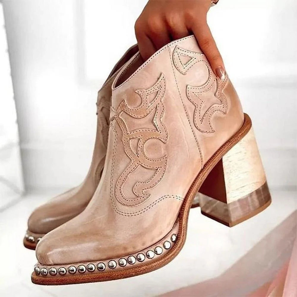 Studded Ankle Boots Black Western - Pink