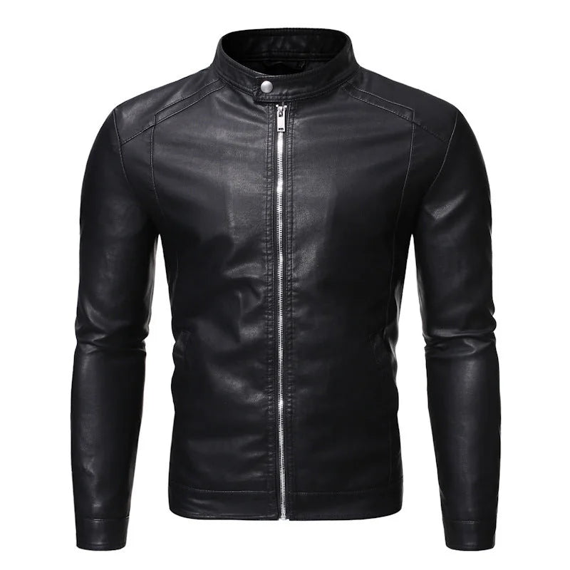 Men's Biker Jacket Black Slim Racer - Black