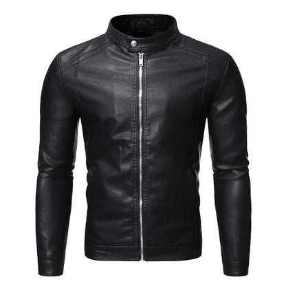 Men's Biker Jacket Black Slim Racer - Black