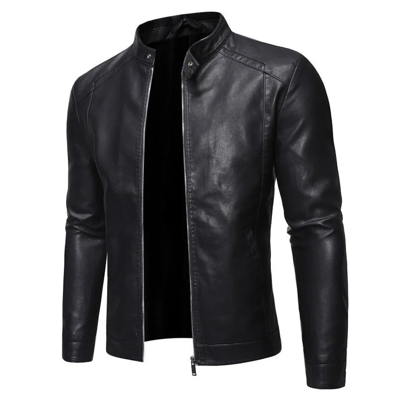 Men's Biker Jacket Black Slim Racer - Black