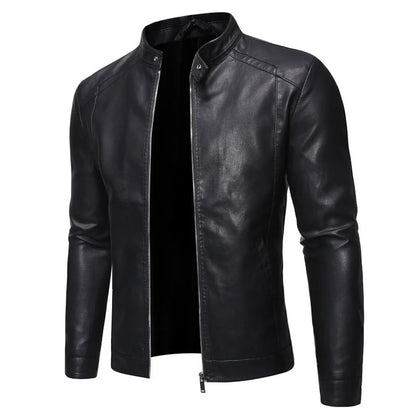 Men's Biker Jacket Black Slim Racer - Black