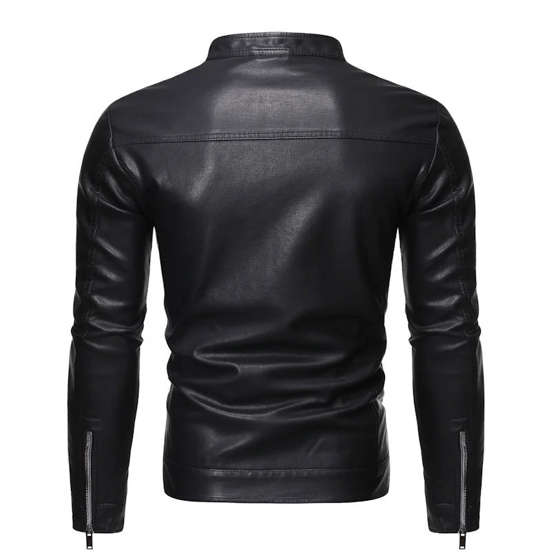 Men's Biker Jacket Black Slim Racer - Black