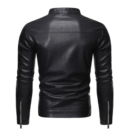 Men's Biker Jacket Black Slim Racer - Black