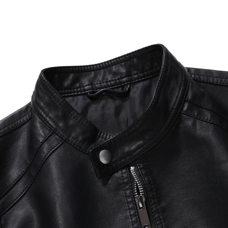 Men's Biker Jacket Black Slim Racer - Black