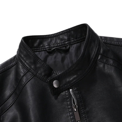 Men's Biker Jacket Black Slim Racer - Black