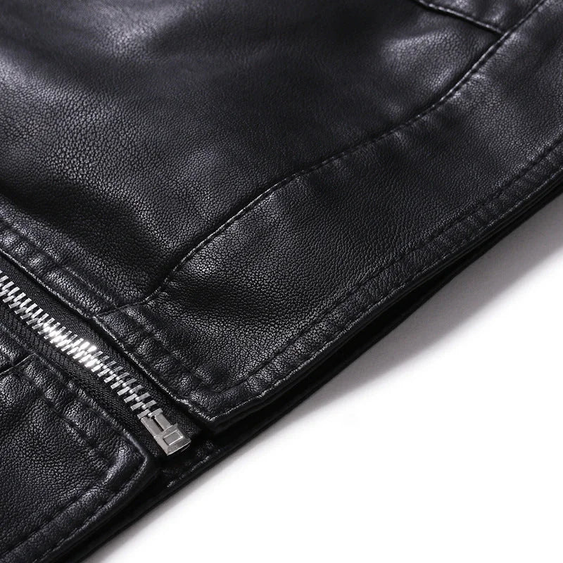Men's Biker Jacket Black Slim Racer - Black
