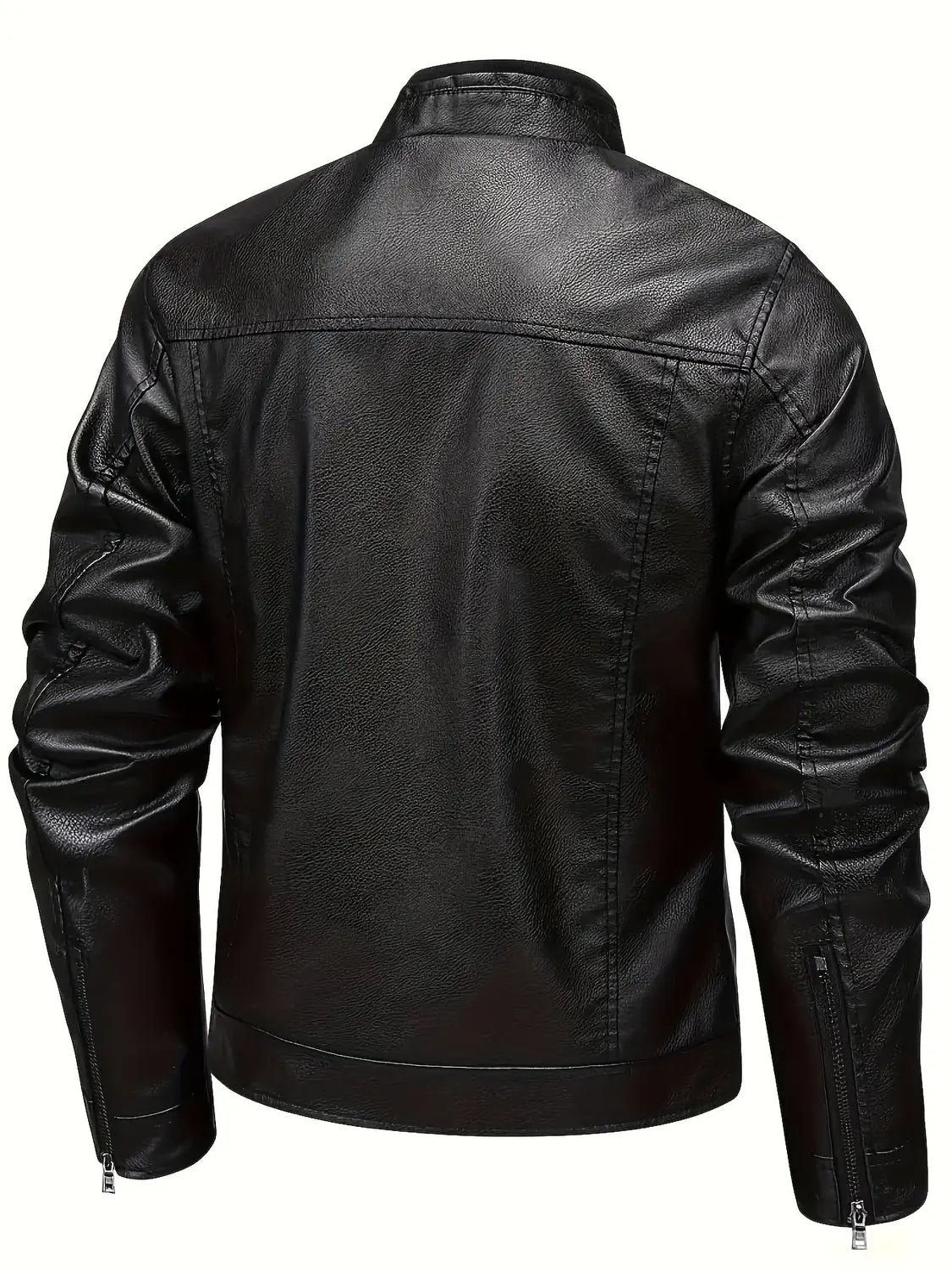 Men's Biker Jacket Black Stand Collar - Black