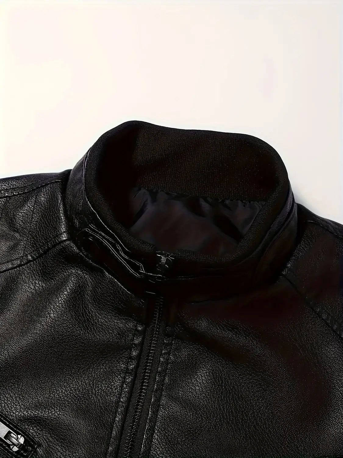 Men's Biker Jacket Black Stand Collar - Black