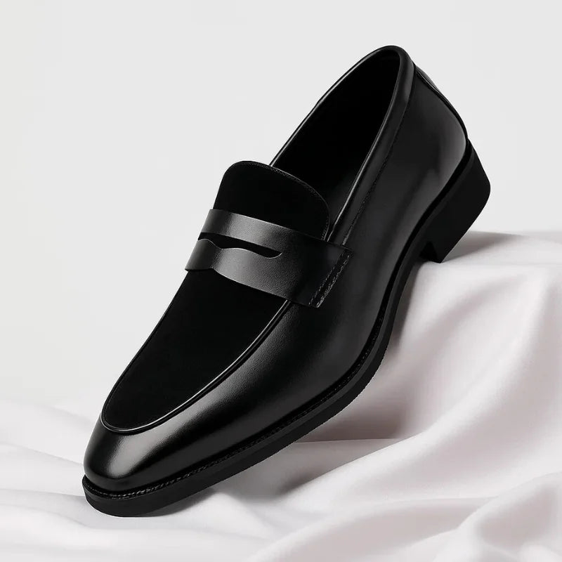 Men's Loafers Black Penny Suede Panel - Black
