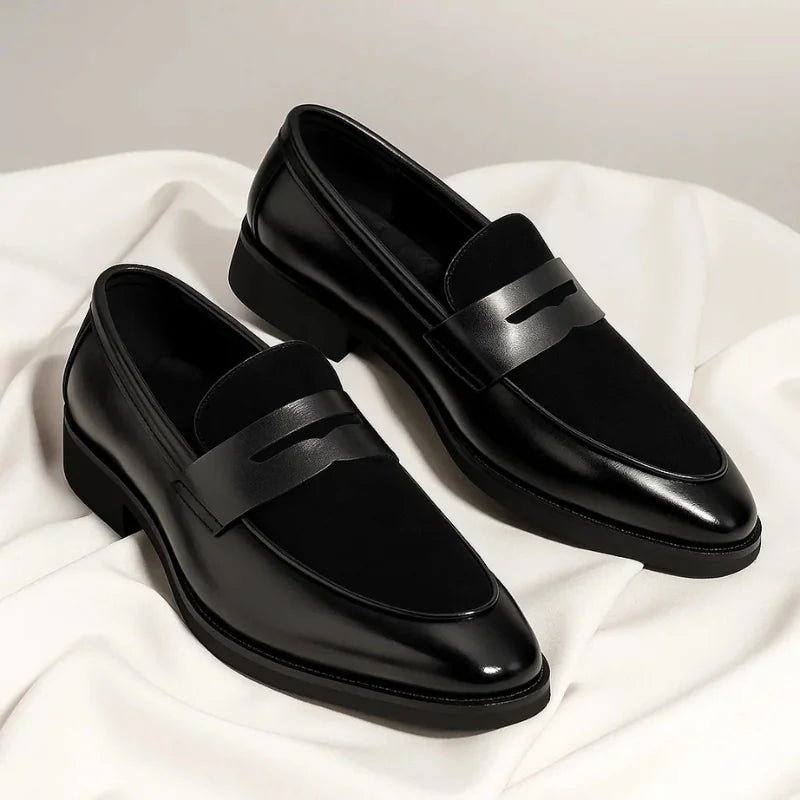 Men's Loafers Black Penny Suede Panel - Black