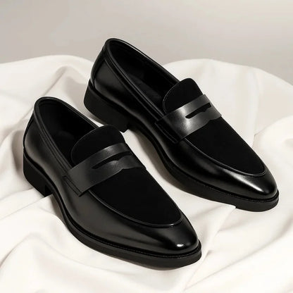 Men's Loafers Black Penny Suede Panel - Black