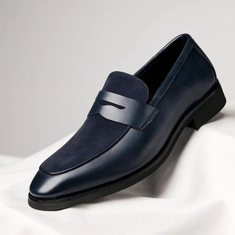 Men's Loafers Black Penny Suede Panel - Navy