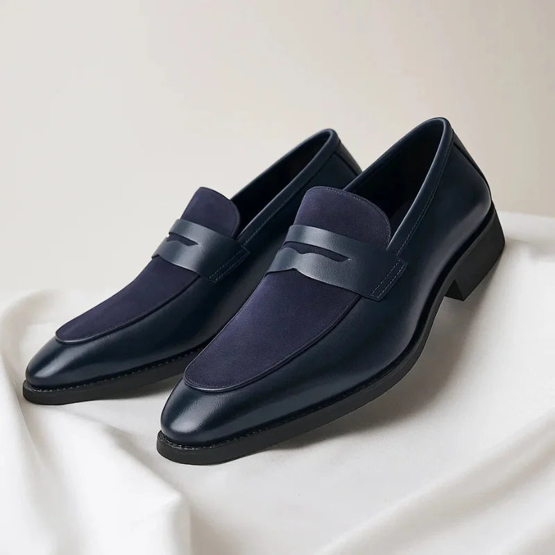 Men's Loafers Black Penny Suede Panel - Navy