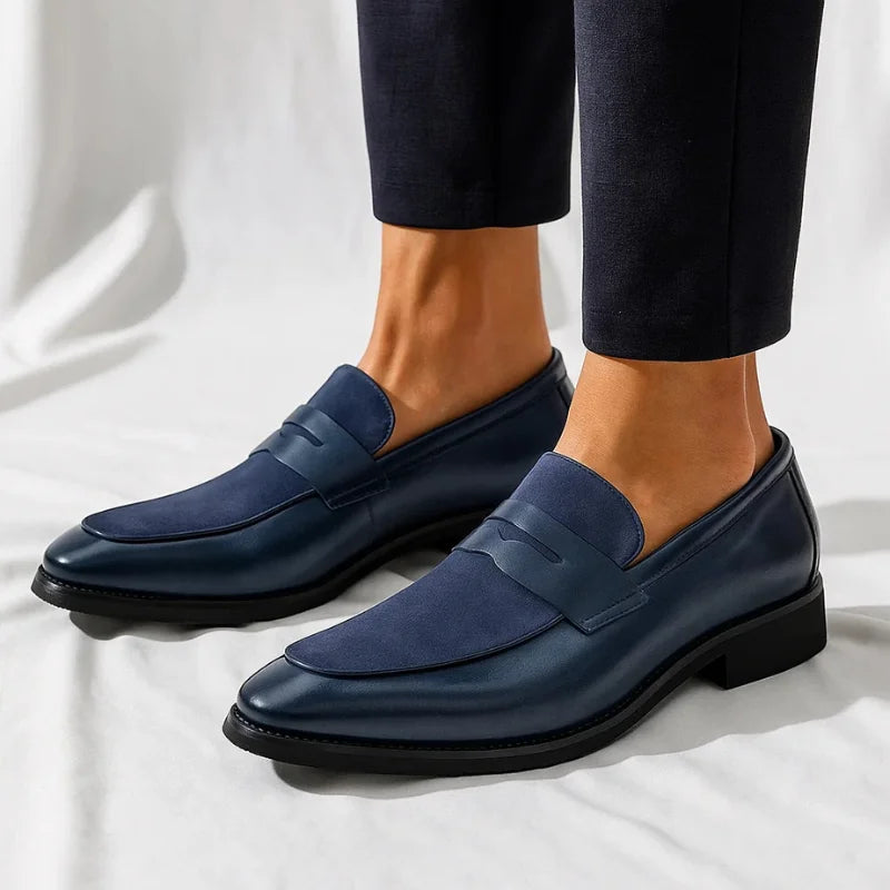 Men's Loafers Black Penny Suede Panel - Navy