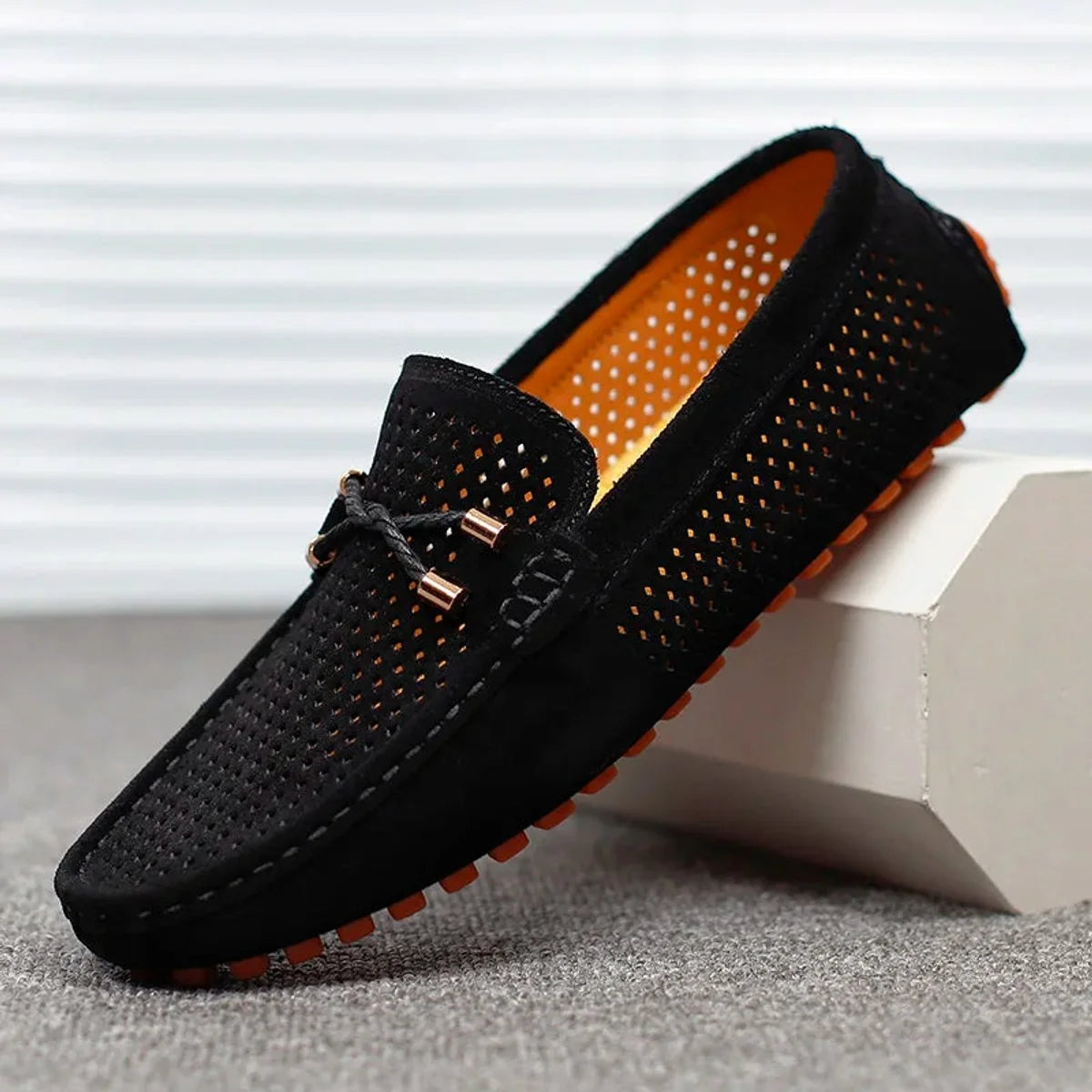 Men's Loafers Black Suede Driving - Black