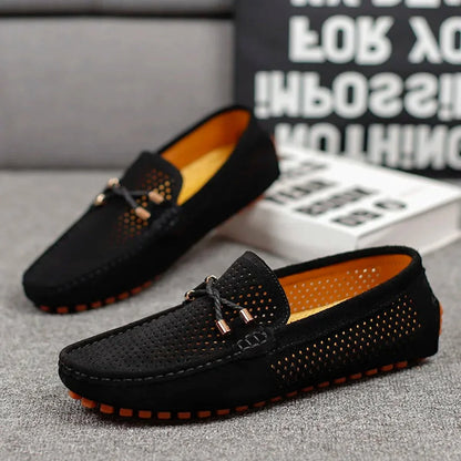 Men's Loafers Black Suede Driving - Black