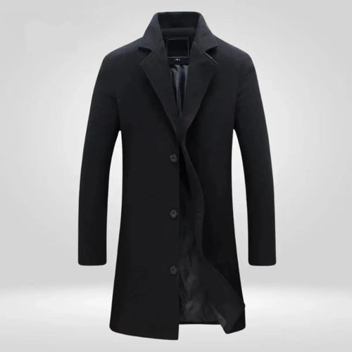 Men's Long Coat Black Notch Lapel