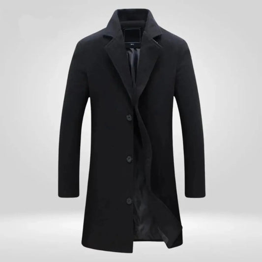 Men's Long Coat Black Notch Lapel - Black